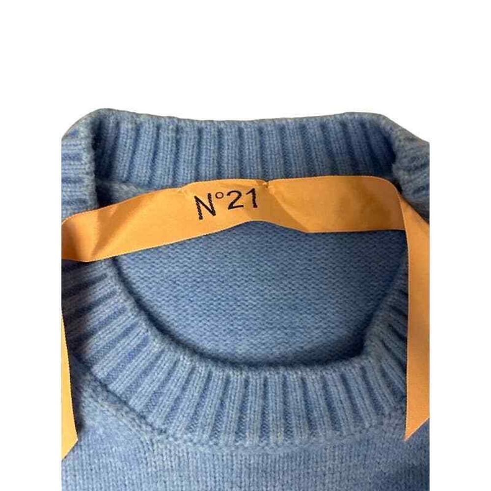 N°21 Blue Crystal Embellished Knit Ribbed Crewneck Long Sleeves Sweater 46 US L - Picture 4 of 5
